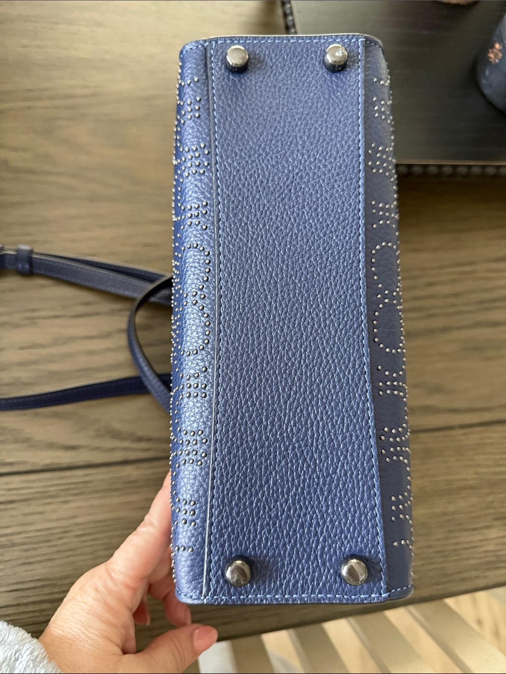 Coach Navy Perforated Signature Leather Satchel with Star Charm - Picture 7 of 13